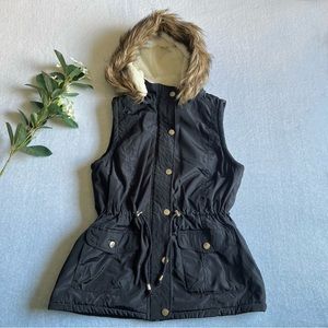 Women’s Navy Blue Military Vest Hoodie Sz Medium Zip Up